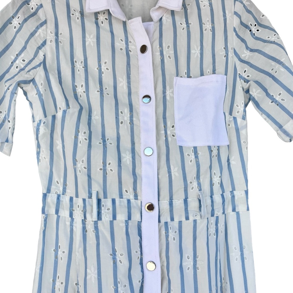 For Love & Lemons Hermosa Eyelet Jumpsuit Blue stripe Women's Size‎ small - Picture 8 of 12